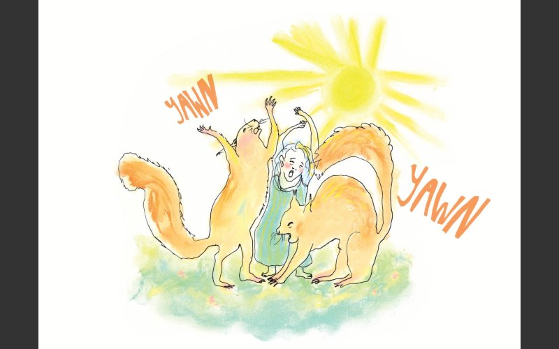 Illustration of squirrels waking up
