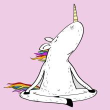 A unicorn in a yoga pose