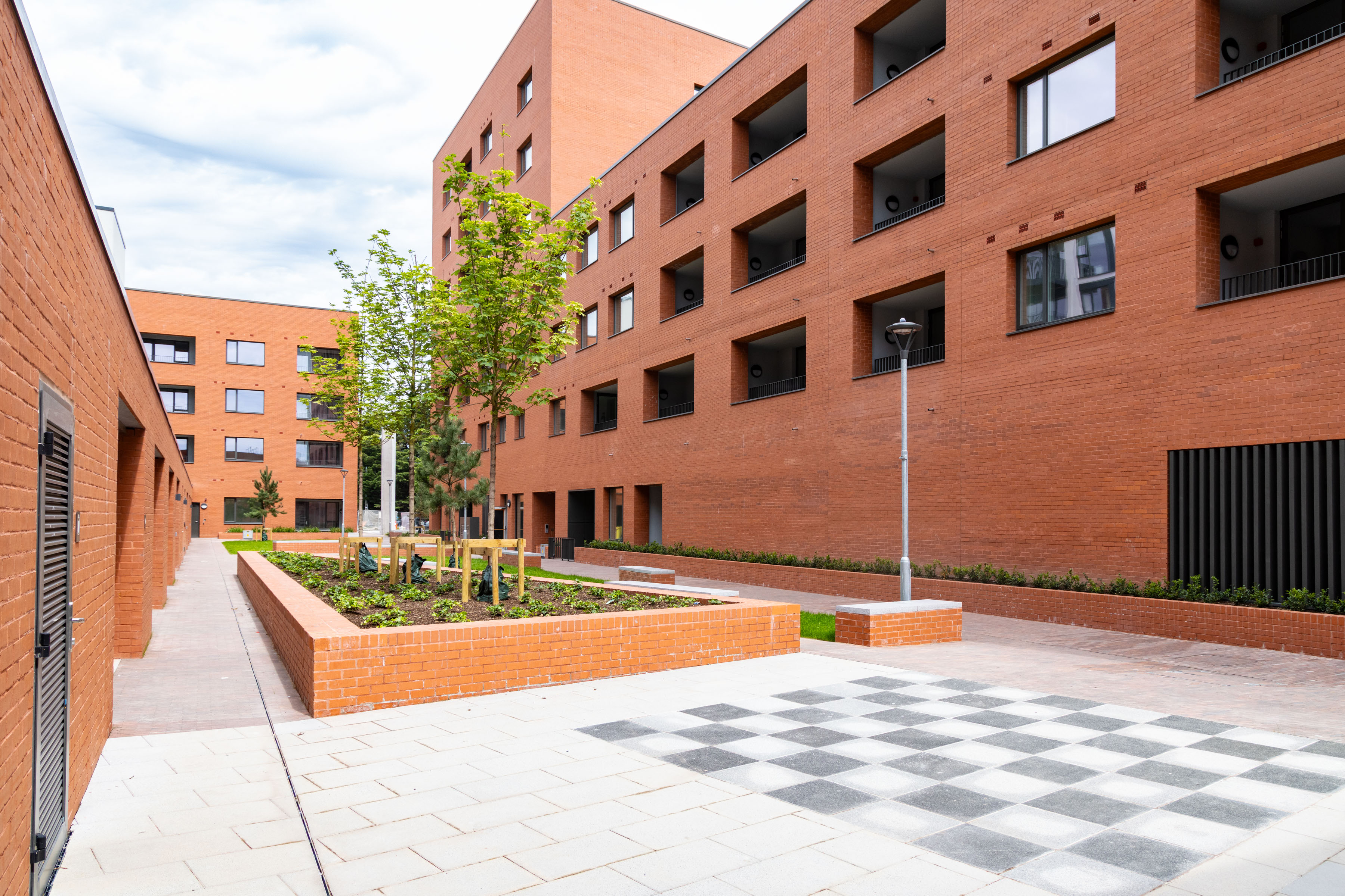 red brick building with windows