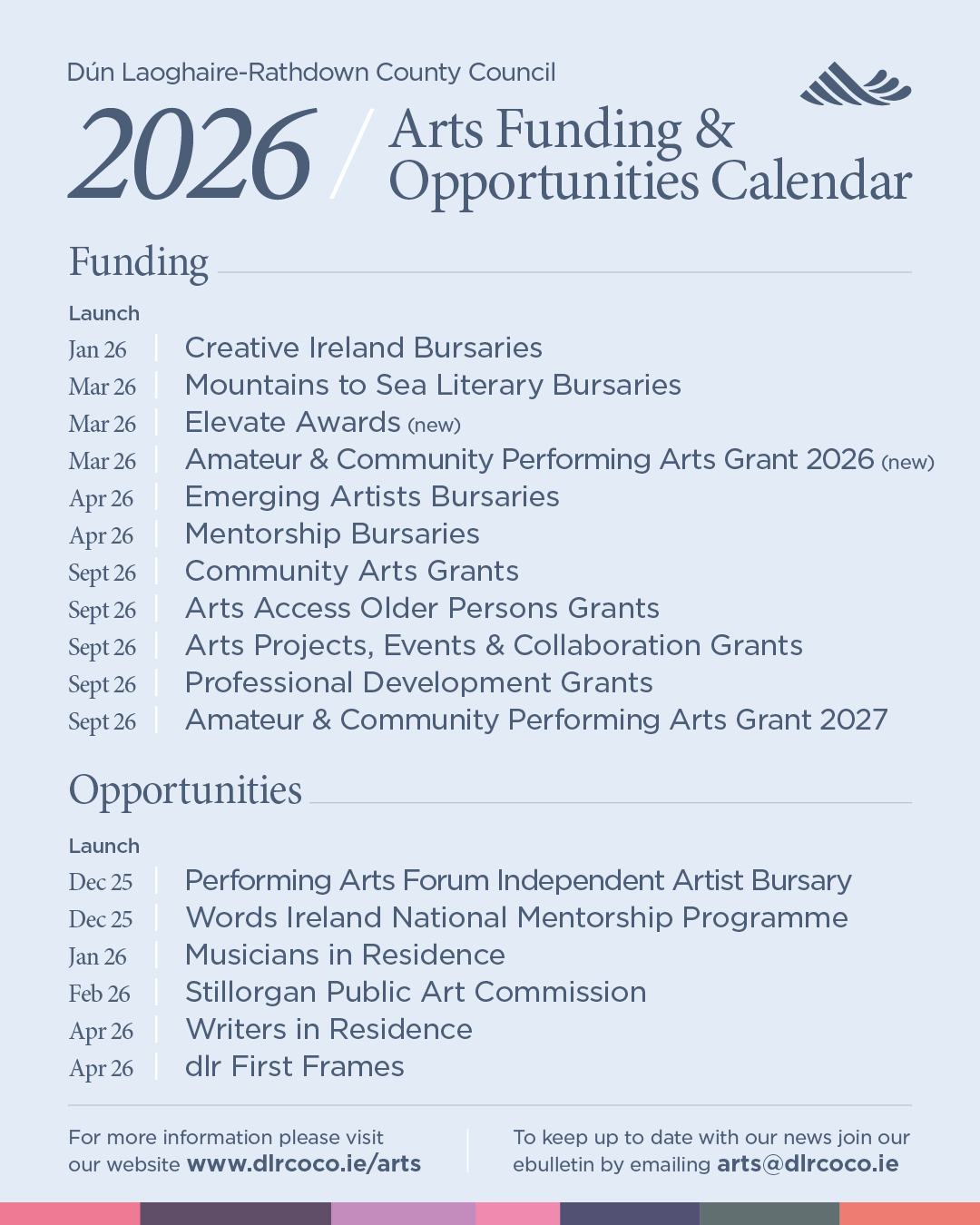 a calendar of funding opportunities with the arts office