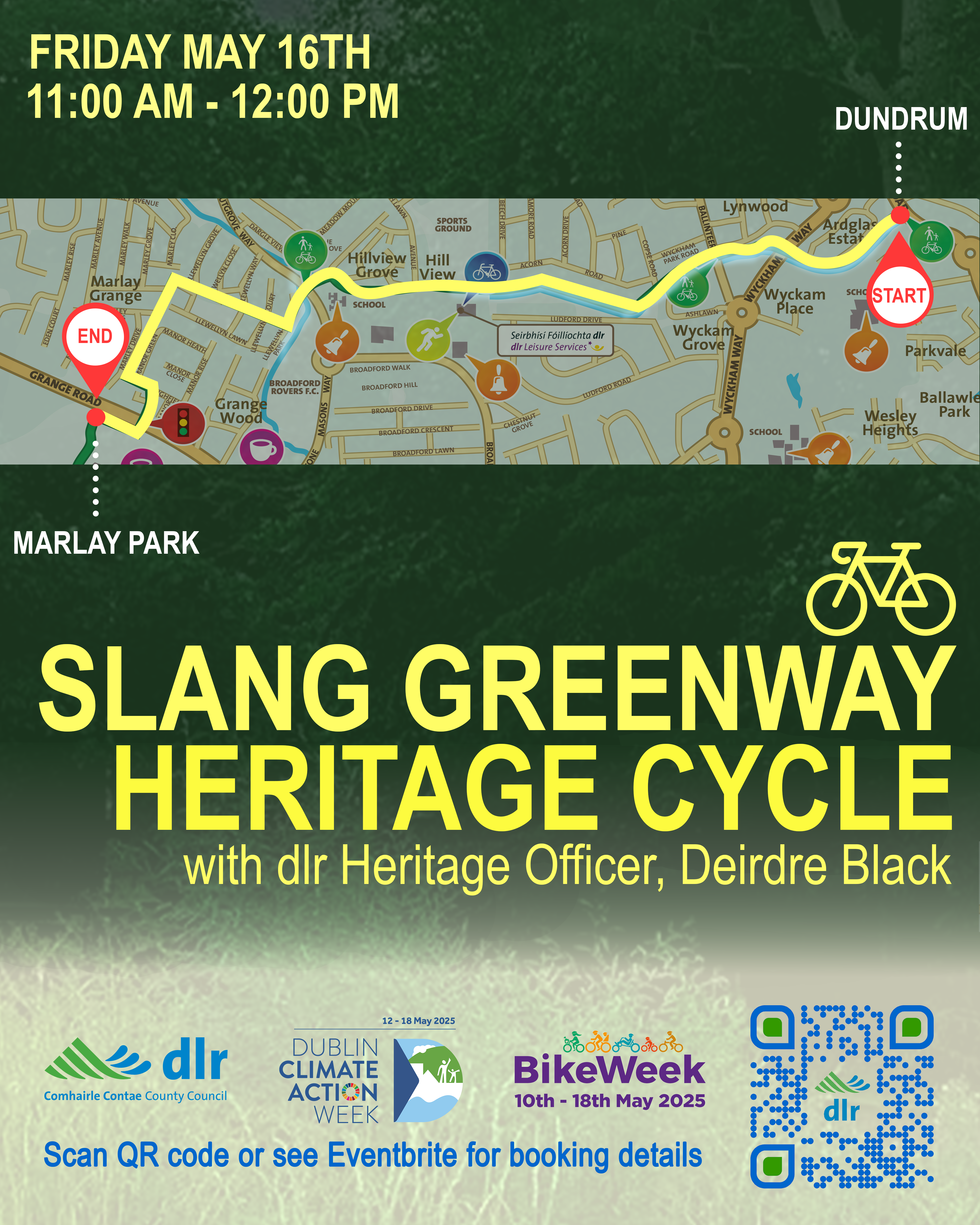 Slang Greenway Heritage Cycle event on Friday 16th May 2025 from 11:00 am  poster
