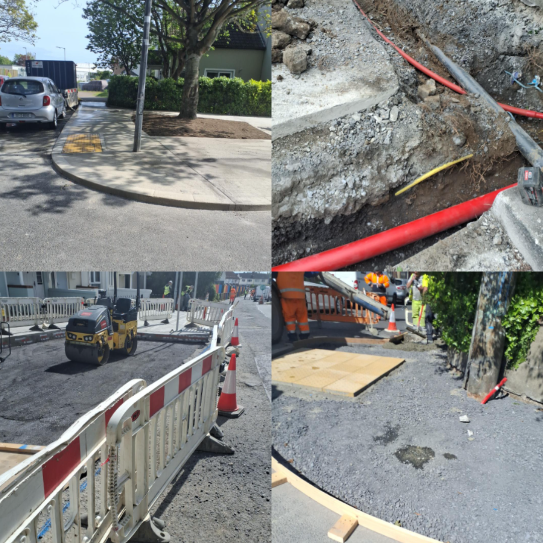 photo collage of road works