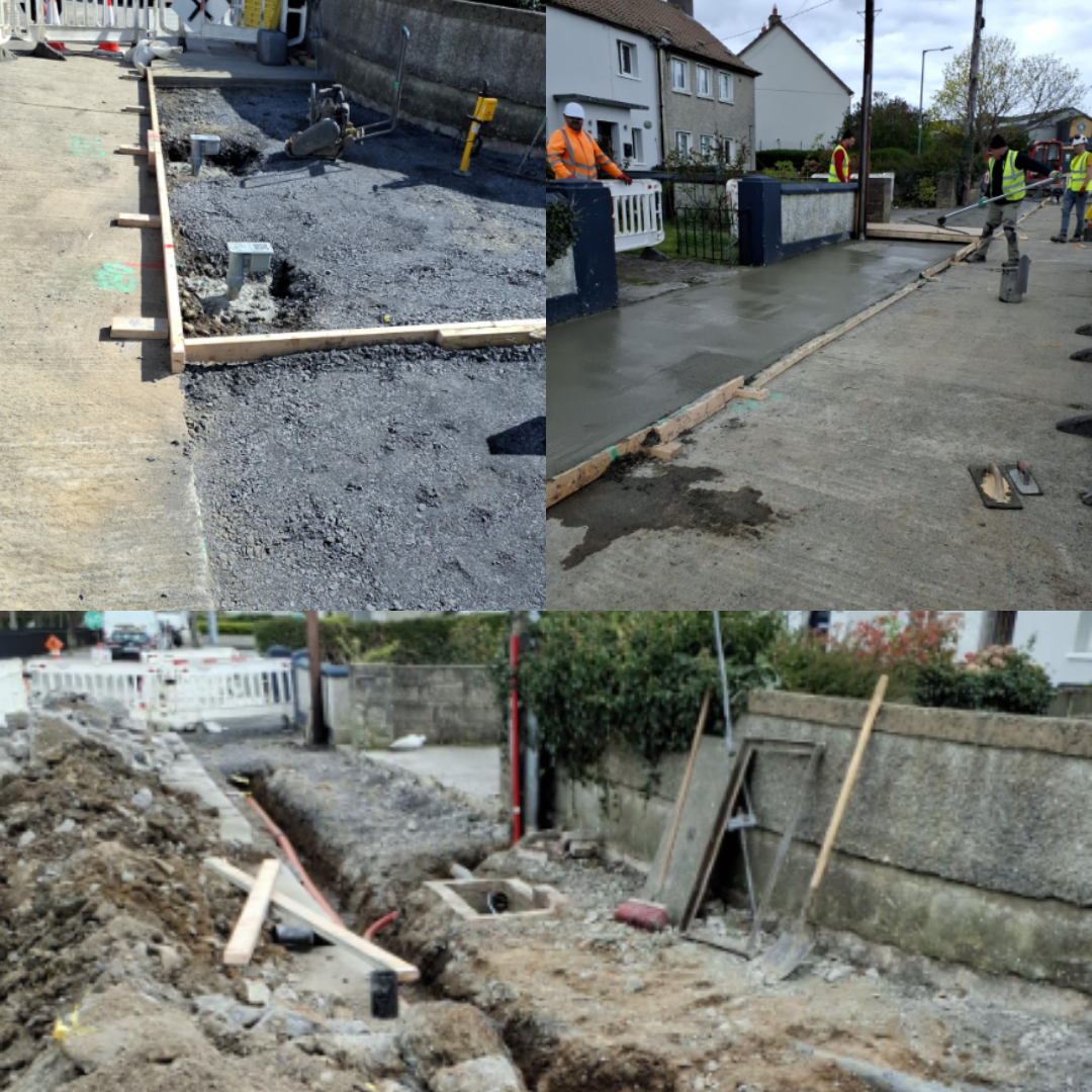 photo collages of road works related to safe routes to school active travel project