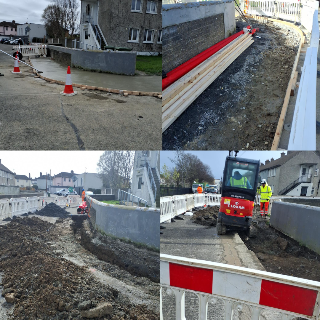 a photo collages of works being carried out at Holy Family School, Monkstown 