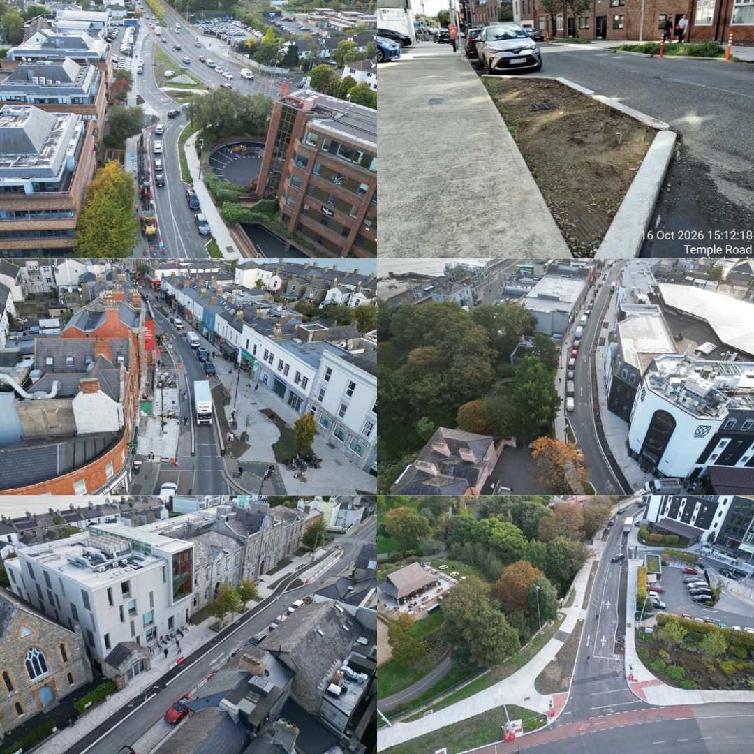 photo collage of road works related to living streets blackrock project