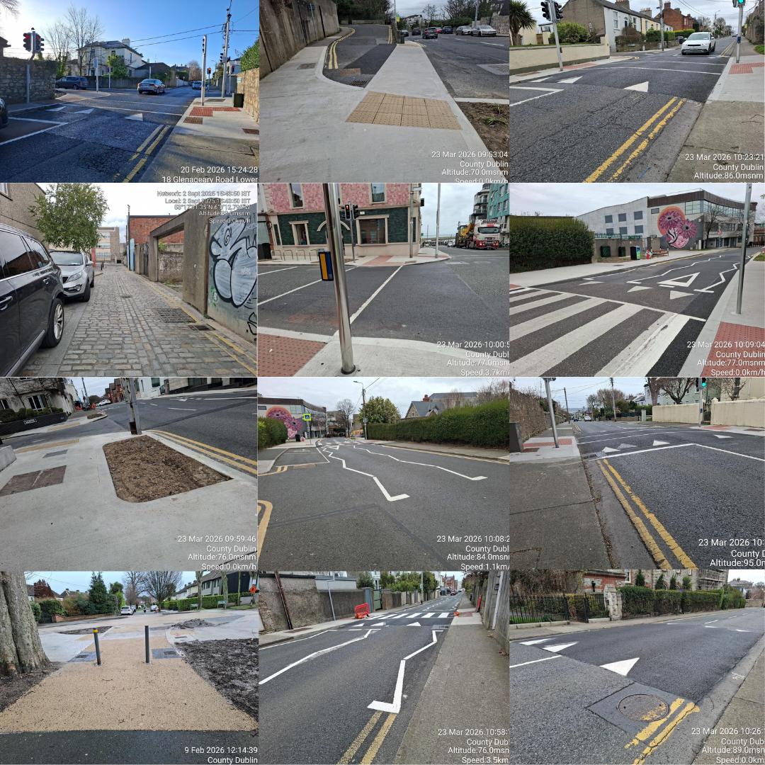 photo collage of road works being carried out in relation to living streets dun laoghaire project