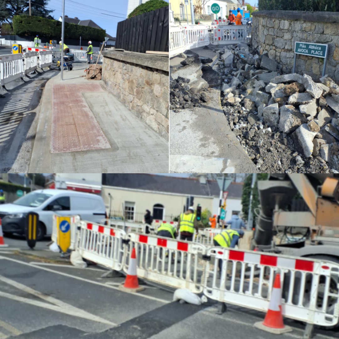 Photo collages of road works ongoing for Safe Routes to School Active Travel Project 