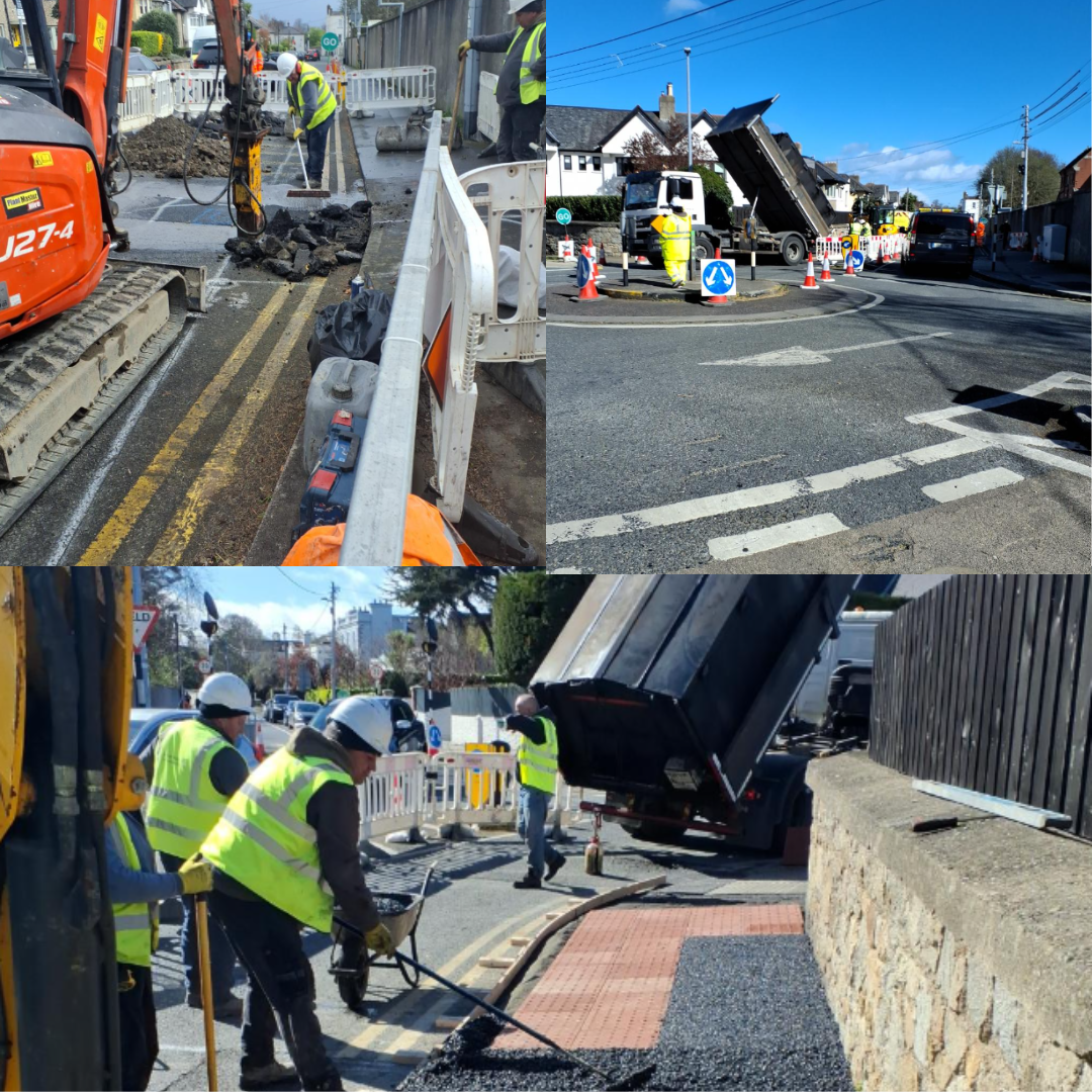 a photo collage of works being carried out at Carysfort NS