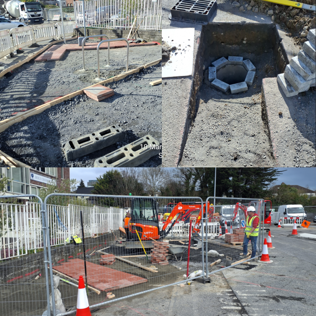 photo collages of works being carried out at Holy Cross NS