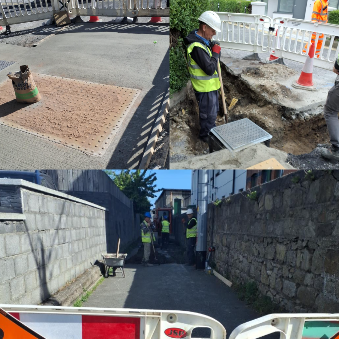 photo collages of road works related to safe routes to school project
