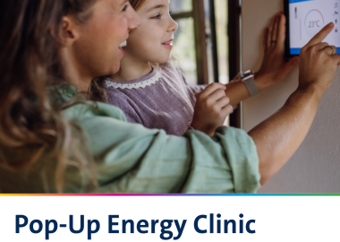 Advertisement for a free Pop Up Energy Clinic on Monday, 9 March 10:30am–12:30pm