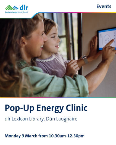 Advertisement for a free Pop Up Energy Clinic on Monday, 9 March 10:30am–12:30pm