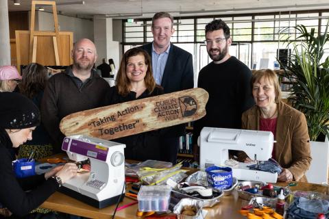 From left to right: Roger Warburton, Programme Director at the Rediscovery Centre; Cynthia O’Mahony, Community Climate Action Officer; James Phelan, Director of Service Infrastructure and Climate Change; Alan Lee, Climate Team Green Business Officer; and Margaret Coles, Climate Action Coordinator at Dún Laoghaire–Rathdown County Council.