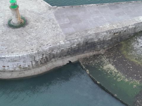 A picture of the area in which emergency repair work is taking place at the West Pier, Dun Laoghaire