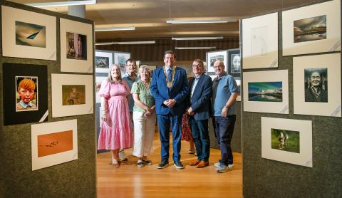 Image 1: Catherine Gallagher, County Librarian, Rodney Birch, Claire Sullivan, Competition Secretary, An Cathaoirleach Barry Saul, Declan Doherty, Dublin Camera Club Honorary Treasurer and Barry Dillion