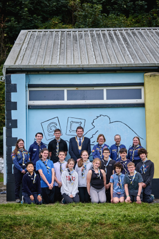 An Cathaoirleach Cllr Barry Saul with Blackrock Scouts