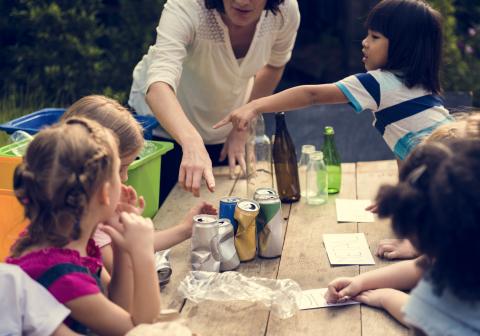 Children partaking in a workshop about litter management