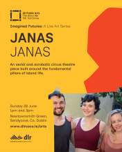 flyer with the event information. It includes a photo of the 3 artists. One man with dark short hair and a beard and two women. One with short dark hair and the other with blonder shoulder length hair. all 3 are smiling and wearing athletic outfits.