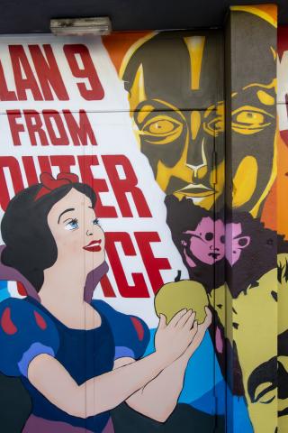 Snow White and Metropolis part of mural with cinema theme