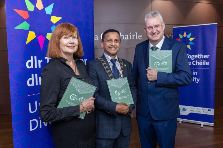 (L-R): Therese Langan, Director of Community, Cultural Services and Parks, Dún LaoghaireRathdown County Council; Leas Cathaoirleach, Councillor Kazi Ahmed and Chief Executive, Frank Curran, Dún Laoghaire- Rathdown County Council