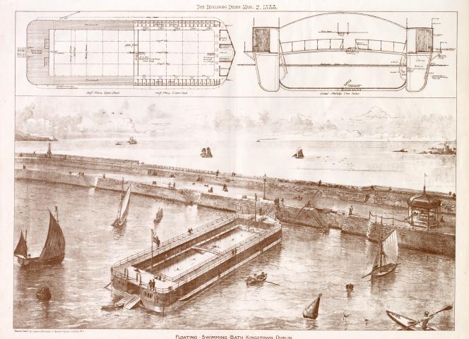 Plans for a historic proposed floating bath inside the walls of Dún Laoghaire Harbour