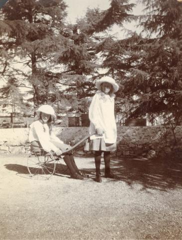 Historic photograph of two girls playing at Fernhill House
