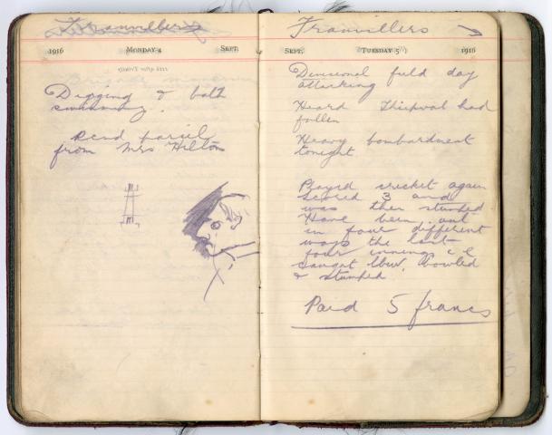 Diary page from WW1 Soldier Charles Stanley Cuthbert