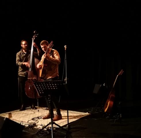 Guitarist Chris Comhaill onstage in the Studio, dlr LexIcon, with double bassist Otso Mielonen