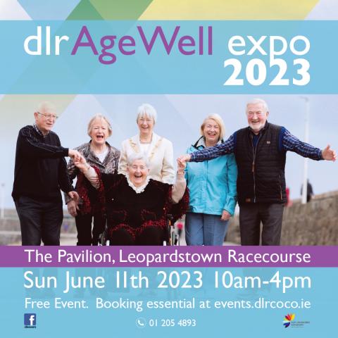 A picture of An Cathaoirleach, Councillor Mary Hanafin with dlr citizens promoting the dlr Age Well expo 2023