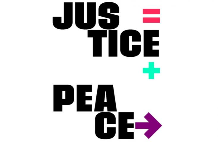 graphic version of the words Justice and Peace