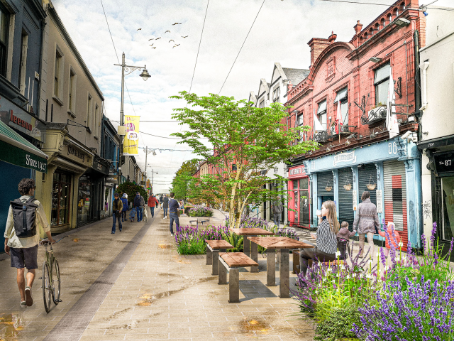 People walking on the sidewalk