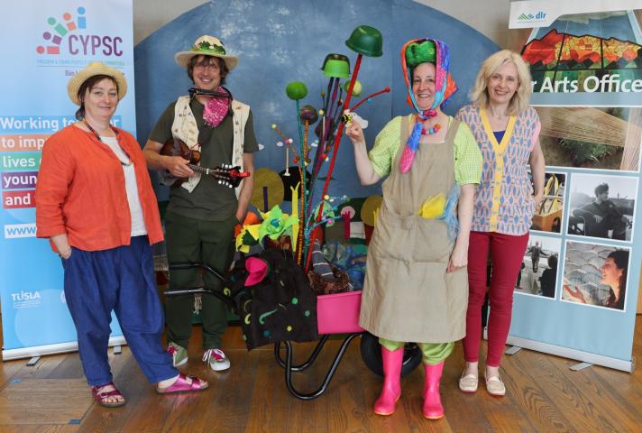 Sarah Fitzgibbon, George Higgs, Niamh Lawlor and Órla Kelly posing for a photo with props from Small Wonders.