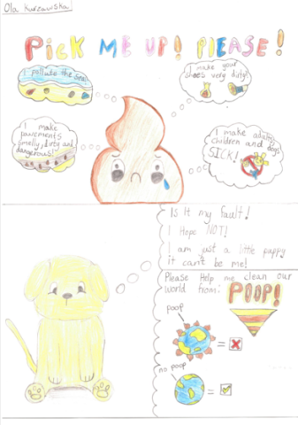 Dog fouling awareness poster from St. Andrew's College with the slogan: Pick me up! Please!