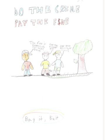 Dog Fouling poster featuring a group of young people discussing the fines associated with dog fouling outside while stepping in some dog foul with the slogan: Do the crime pay the fine