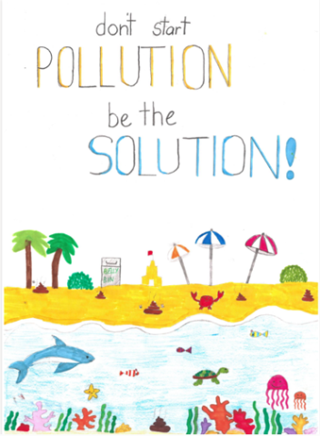 Dog fouling awareness poster from Monkstown ETNS with the slogan: Don't start pollution, be the solution