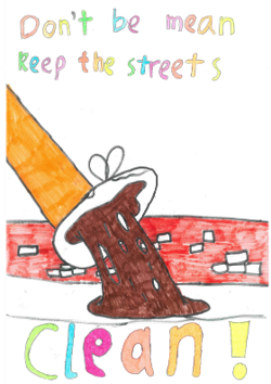 Dog Fouling poster featuring a shoe pulling away after stepping in a dog poo with the slogan: dont be mean keep the streets clean