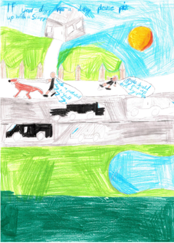 Dog fouling awareness poster from Oliver Plunkett Special School with the slogan: If your dog drops a dookey, please pick up with a scoopy