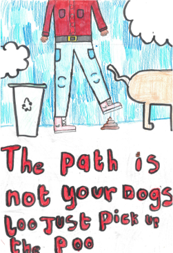 Dog Fouling poster featuring a person about to step in dog poo with the slogan: the path is not your dogs loo just pick up your poo