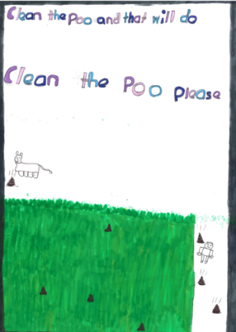 Dog fouling awareness poster from Oliver Plunkett Special School  with the slogan: Clean the poo please
