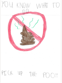 Dog Fouling poster featuring a dog poo with a red cross going through it with the slogan: You know what to do pick up the poo