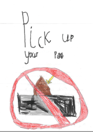 Dog Fouling poster featuring a dog poo with a red cross going through it with the slogan: pick up the poo