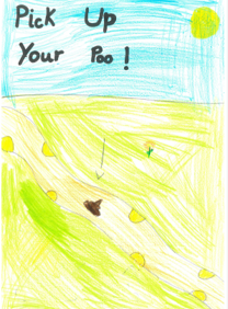 Dog Fouling poster featuring a dog poo on a park path with the slogan:pick up your poo