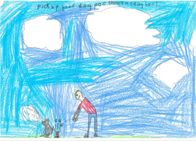 Dog Fouling poster featuring a person picking up dog poo with the slogan: pick up your dog poo there is no dog loo