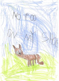 Dog Fouling poster featuring a dog in the park with the slogan: no poo on my shoe