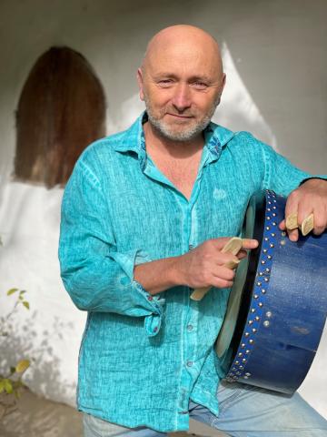 Musician Brian Fleming with his bodhran