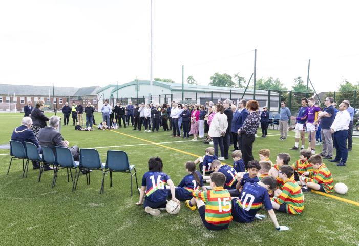 Elected members, Oatlands School, local clubs at the launch of the new All-Weather pitch.