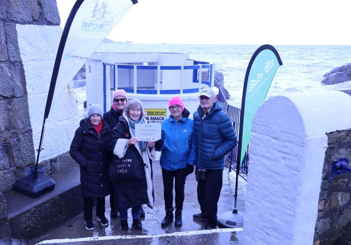 Sandycove Bathers Club members at the launch of the new shower facility, Forty Foot, Sandycove.