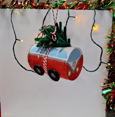 Recycled Christmas Decoration VW minivan made from tin can
