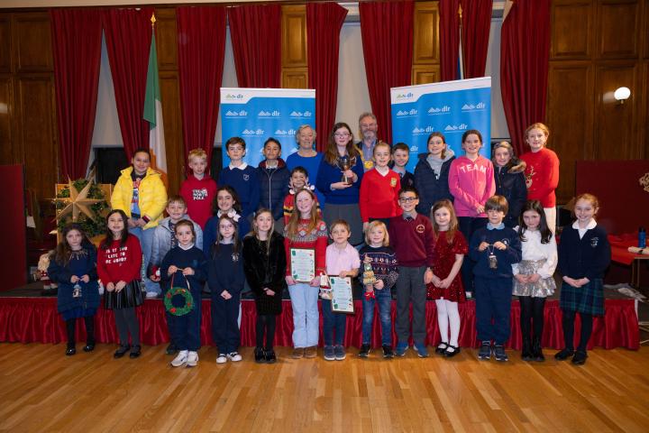 Group photo of winners from Recycling Christmas Decoration Competition
