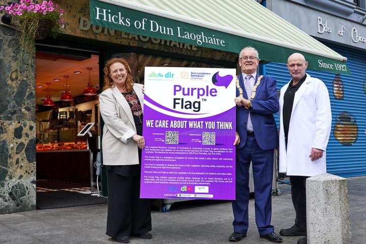 Cllr Jim Gildea, Cathaoirleach, Dún Laoghaire-Rathdown County Council, Colette O’Sullivan CEO of DLR Chamber and Nigel Hicks of Hicks Butchers
